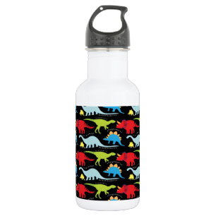 Dinosaur Design Blue Red Green op zwart Waterfles