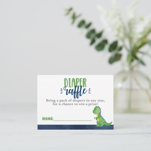 Dinosaur Diaper Raffle Ticket Invitation Insert Informatiekaartje (Staand voorkant)