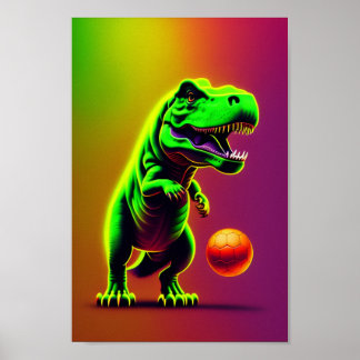 Dinosaur die basketbal pop speelt poster