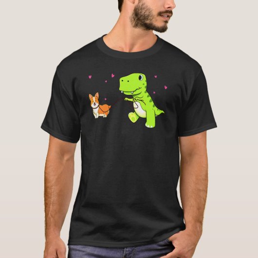 Dinosaur die loopt met Corgi T-shirt (Voorkant)