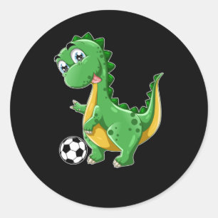 Dinosaur die Soccer Dino Sports speelt Ronde Sticker
