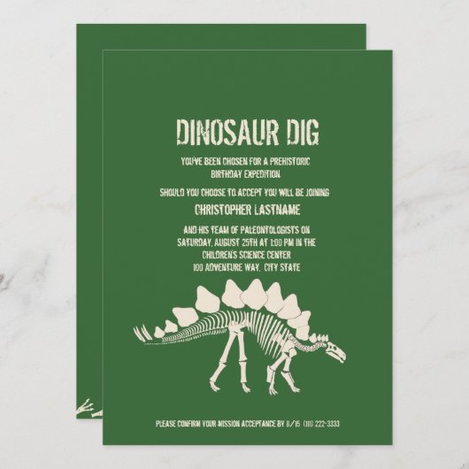 Dinosaur Dig Birthday Kaart (Voorkant / Achterkant)