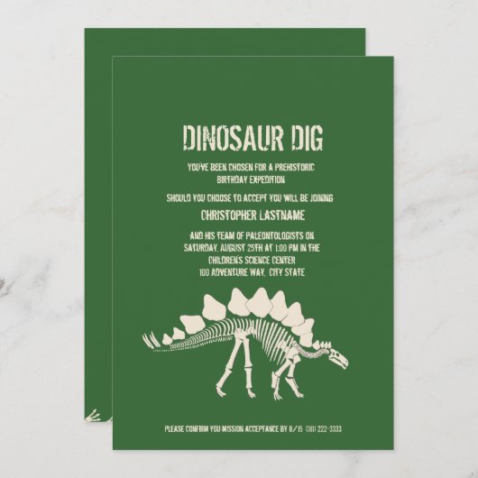 Dinosaur Dig Birthday Kaart (Voorkant / Achterkant)
