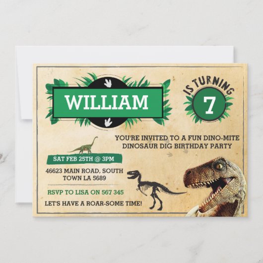 Dinosaur Dig Birthday Party Invitation TRex Invite Kaart (Voorkant)
