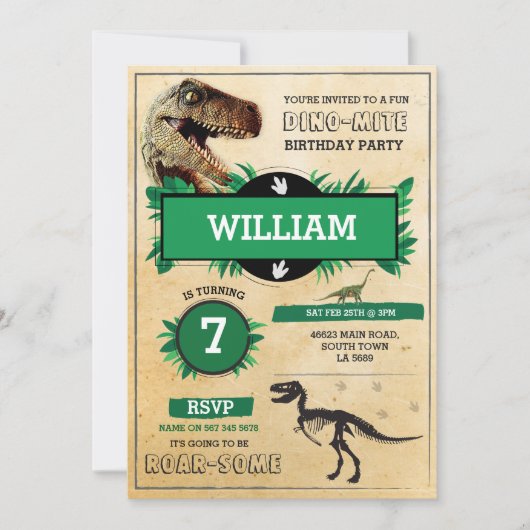 Dinosaur Dig Birthday Party T-Rex Dino Invite Kaart (Voorkant)