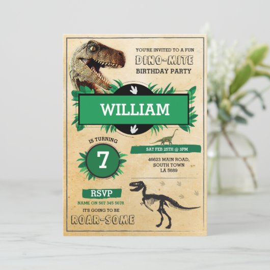 Dinosaur Dig Birthday Party T-Rex Dino Invite Kaart (Staand voorkant)