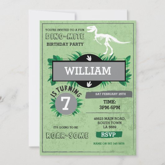 Dinosaur Dig Birthday Party T-Rex Dino Invite Kaart (Voorkant)