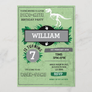 Dinosaur Dig Birthday Party T-Rex Dino Invite Kaart