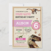 Dinosaur Dig Birthday Party T-Rex Dino Pink Invite Kaart (Voorkant)