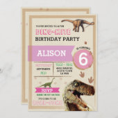 Dinosaur Dig Birthday Party T-Rex Dino Pink Invite Kaart (Voorkant / Achterkant)