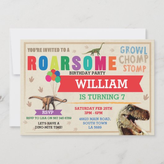 Dinosaur Dig Birthday Party T-Rex Dino Red Invite Kaart (Voorkant)