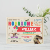 Dinosaur Dig Birthday Party T-Rex Dino Red Invite Kaart (Staand voorkant)