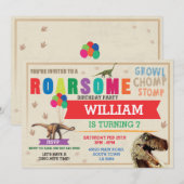 Dinosaur Dig Birthday Party T-Rex Dino Red Invite Kaart (Voorkant / Achterkant)