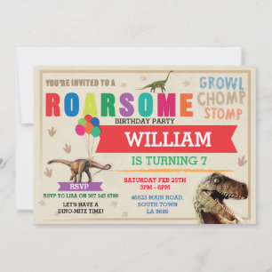 Dinosaur Dig Birthday Party T-Rex Dino Red Invite Kaart
