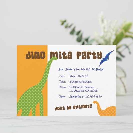 Dinosaur Dig Birthday Theme Invitation Kaart (Staand voorkant)