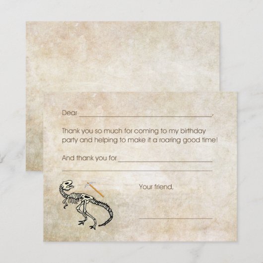 Dinosaur Dig Fossil Birthday Party Bedankkaart (Voorkant / Achterkant)