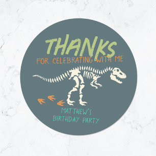 Dinosaur Dig Fossil Kids Verjaardag Dank u wel Ronde Sticker