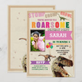 Dinosaur Dig Verjaardagsfeest T-Rex Foto Uitnodige Kaart (Voorkant / Achterkant)