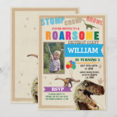 Dinosaur Dig Verjaardagsfeest T-Rex Foto Uitnodige Kaart (Voorkant / Achterkant)