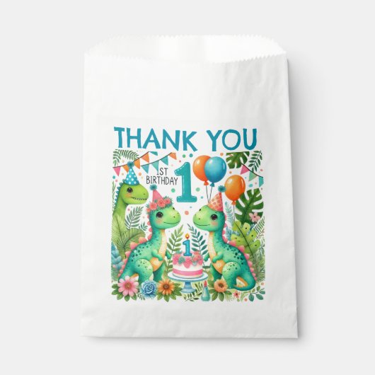 Dinosaur Dino 1e verjaardag Bedankzakje (Voorkant)