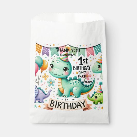 Dinosaur Dino 1e verjaardag Bedankzakje (Voorkant)