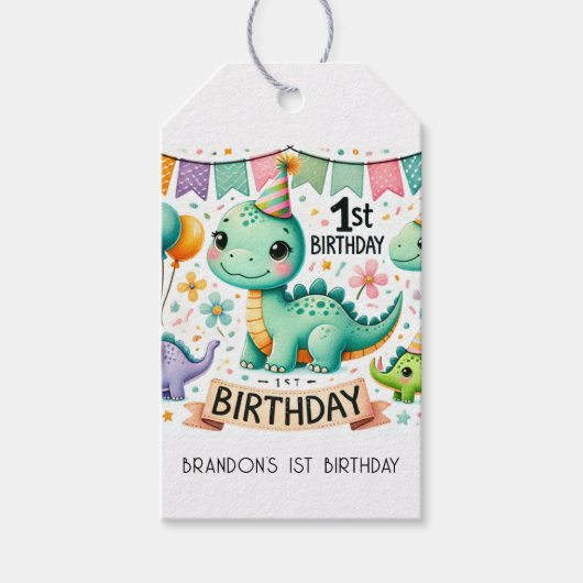 Dinosaur Dino 1e verjaardag Cadeaulabel (Voorkant)