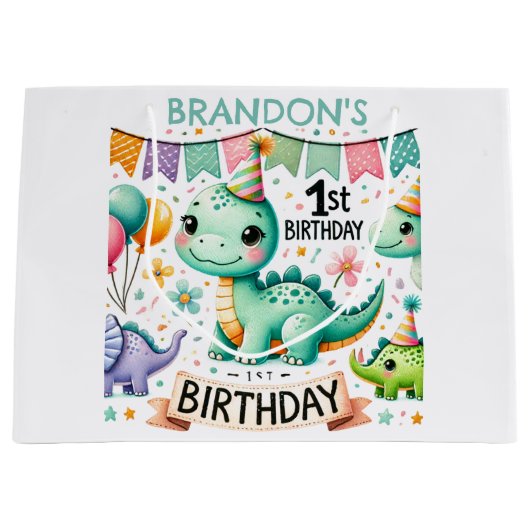 Dinosaur Dino 1e verjaardag Groot Cadeauzakje (Voorkant)
