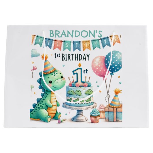 Dinosaur Dino 1e verjaardag Groot Cadeauzakje (Voorkant)