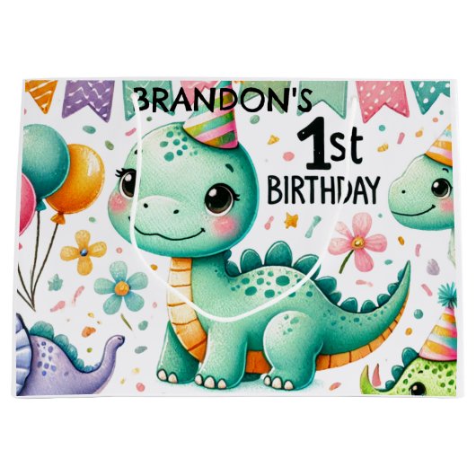 Dinosaur Dino 1e verjaardag Groot Cadeauzakje (Voorkant)