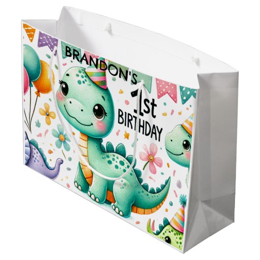 Dinosaur Dino 1e verjaardag Groot Cadeauzakje (Achterkant Gekanteld)