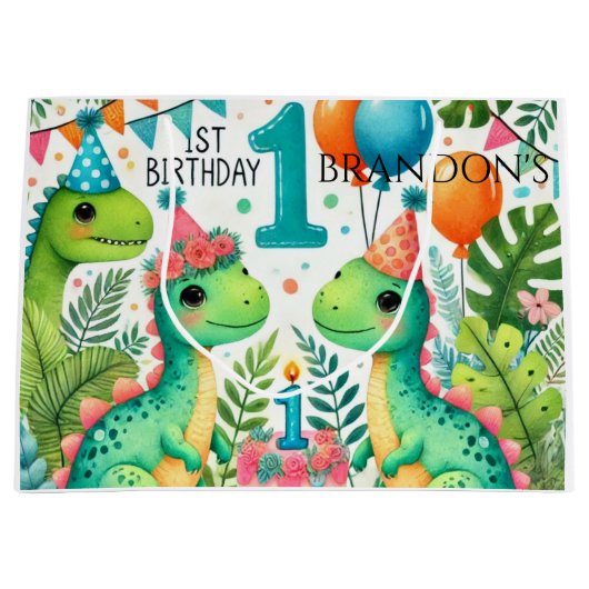 Dinosaur Dino 1e verjaardag Groot Cadeauzakje (Voorkant)