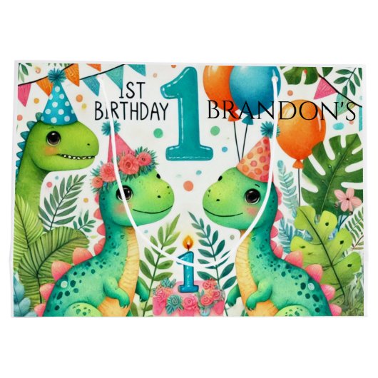 Dinosaur Dino 1e verjaardag Groot Cadeauzakje (Achterkant)