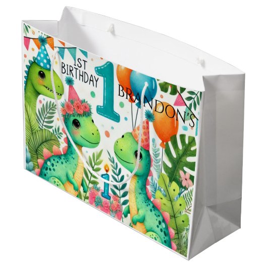 Dinosaur Dino 1e verjaardag Groot Cadeauzakje (Achterkant Gekanteld)