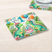 Dinosaur Dino 1e verjaardag Kartonnen Onderzetters (Schuin)