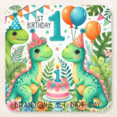 Dinosaur Dino 1e verjaardag Kartonnen Onderzetters (Voorkant)