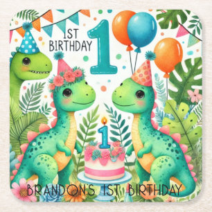 Dinosaur Dino 1e verjaardag Kartonnen Onderzetters