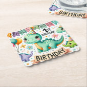 Dinosaur Dino 1e verjaardag Kartonnen Onderzetters (Gebogen)