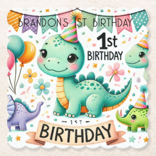 Dinosaur Dino 1e verjaardag Kartonnen Onderzetters