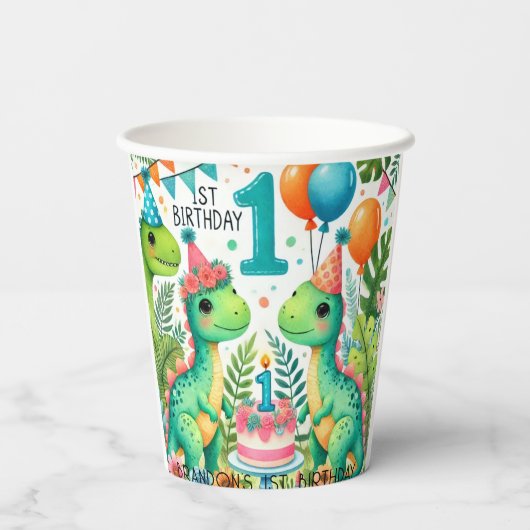 Dinosaur Dino 1e verjaardag Papieren Bekers (Achterkant)