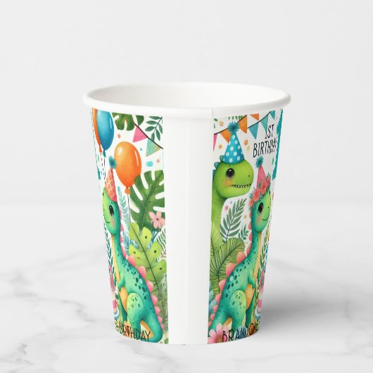Dinosaur Dino 1e verjaardag Papieren Bekers (Rechts)