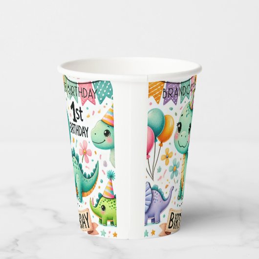 Dinosaur Dino 1e verjaardag Papieren Bekers (Rechts)
