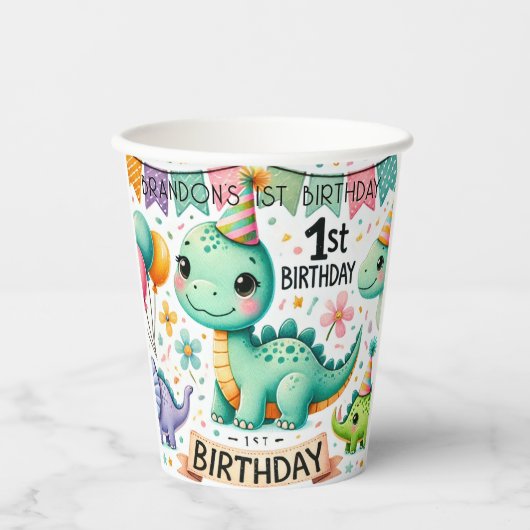Dinosaur Dino 1e verjaardag Papieren Bekers (Voorkant)