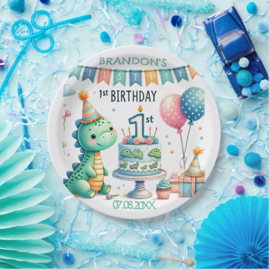 Dinosaur Dino 1e verjaardag Papieren Bordje (Feest)