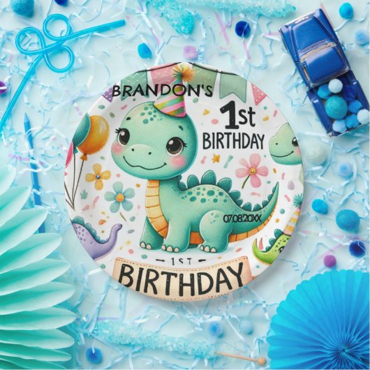 Dinosaur Dino 1e verjaardag Papieren Bordje (Feest)