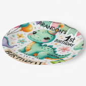 Dinosaur Dino 1e verjaardag Papieren Bordje (Gekanteld)