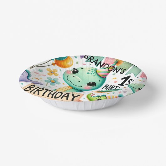 Dinosaur Dino 1e verjaardag Papieren Kommen (Gebogen)