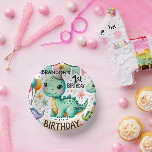 Dinosaur Dino 1e verjaardag Papieren Kommen (Feest)