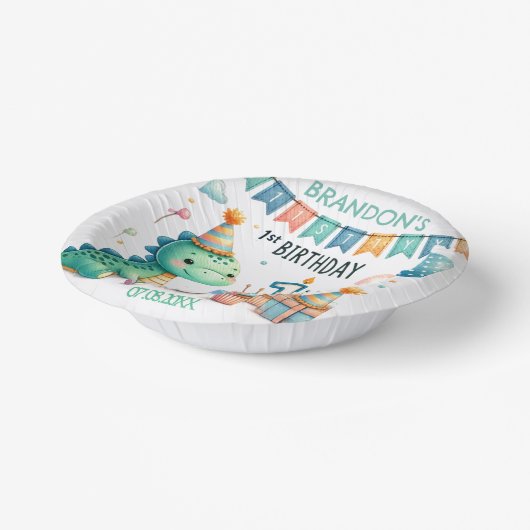 Dinosaur Dino 1e verjaardag Papieren Kommen (Gebogen)