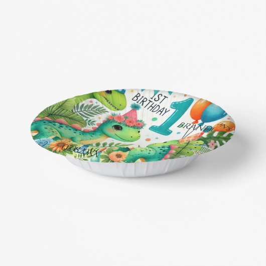 Dinosaur Dino 1e verjaardag Papieren Kommen (Gebogen)