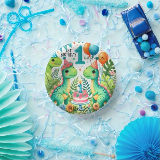 Dinosaur Dino 1e verjaardag Papieren Kommen (Feest)